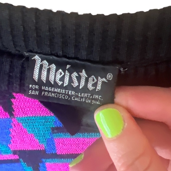 Vintage 80's Meister Colourful Geometric Knit Wool Blend Ski Sweater S - Picture 3 of 5